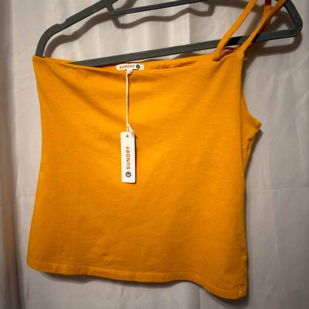 NWT Sundry Women's Asymmetrical Strap Cami Yellow/Orange Size 3 (Large) - Picture 4 of 13